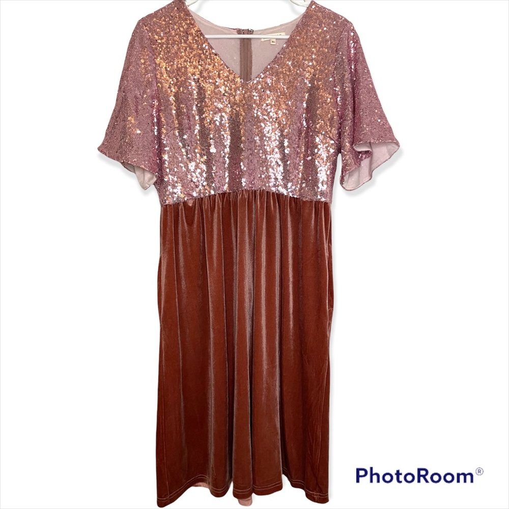 Sequin & Velvet Midi Dress